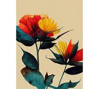 Wee Blue Coo Botanical Bold Flowering Yellow Red Teal Unframed Wall Art Print Poster Home Decor Premium