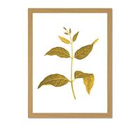 Wee Blue Coo Botanics Gold And Grey Leaves Large Light Oak Framed Art Print Wall Poster 18x24 inch