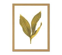 Wee Blue Coo Botanics Gold And Grey Stripes Large Light Oak Framed Art Print Wall Poster 18x24 inch
