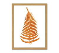 Wee Blue Coo Botanics Red Orange Fern Large Light Oak Framed Art Print Wall Poster 18x24 inch