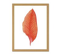 Wee Blue Coo Botanics Red Orange Fine Stripes Large Light Oak Framed Art Print Wall Poster 18x24 inch
