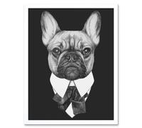 Wee Blue Coo Bow Tie French Bulldog Drawing Art Print Framed Poster Wall Decor 12X16 Inch