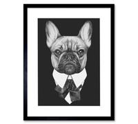 Wee Blue Coo Bow Tie French Bulldog Drawing Art Print Framed Poster Wall Decor 12x16 inch