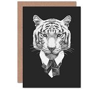 Wee Blue Coo Bow Tie Tiger Drawing Greeting Card With Envelope Inside Premium Quality