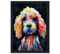 Wee Blue Coo Bright Abstract Colourful Dog Spaniel Cavapoo Cockapoo Artwork Framed A3 Wall Art Print