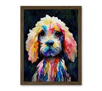 Wee Blue Coo Bright Abstract Colourful Dog Spaniel Cavapoo Cockapoo Artwork Framed Wall Art Print 18X24 Inch