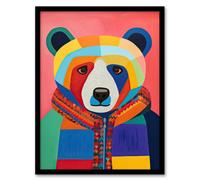 Wee Blue Coo Bright Bold Bear Fun Multicoloured Living Room Wall Art Print - A4 Size