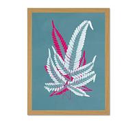 Wee Blue Coo Bright Coloured Fern Teal Pink Large Light Oak Framed Art Print Wall Poster 18x24 inch
