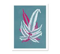 Wee Blue Coo Bright Coloured Fern Teal Pink Large White Framed Art Print Wall Poster 18x24 inch