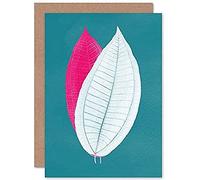 Wee Blue Coo Bright Coloured Leaf Teal Greeting Card With Envelope Inside Premium Quality