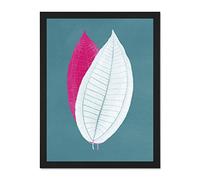Wee Blue Coo Bright Coloured Leaf Teal Large Black Framed Art Print Wall Poster 18x24 inch