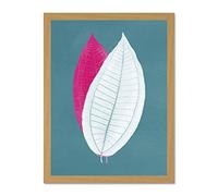 Wee Blue Coo Bright Coloured Leaf Teal Large Light Oak Framed Art Print Wall Poster 18x24 inch