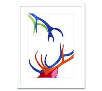 Wee Blue Coo Bright Colourful Scottish Wildlife Deer Antlers Framed Art Print