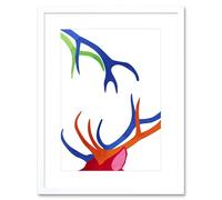 Wee Blue Coo Bright Colourful Scottish Wildlife Deer Antlers Framed Art Print