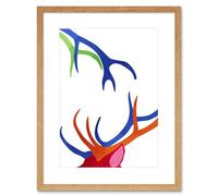 Wee Blue Coo Bright Colourful Scottish Wildlife Deer Antlers Framed Art Print