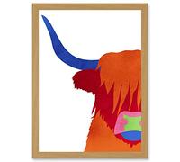 Wee Blue Coo Bright Highland Scottish Cow Bull Coo Colourful Artwork Framed Wall Art Print A4