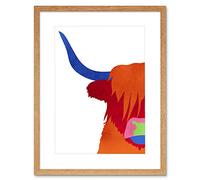 Wee Blue Coo Bright Highland Scottish Cow Bull Coo Colourful Framed Art Print