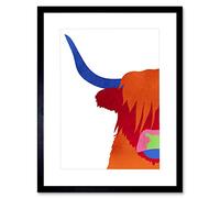 Wee Blue Coo Bright Highland Scottish Cow Bull Coo Colourful Framed Art Print
