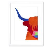 Wee Blue Coo Bright Highland Scottish Cow Bull Coo Colourful Framed Art Print