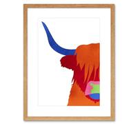 Wee Blue Coo Bright Highland Scottish Cow Bull Coo Colourful Framed Wall Art Print