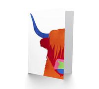 Wee Blue Coo Bright Highland Scottish Cow Bull Coo Colourful Greetings Card