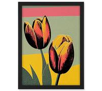 Wee Blue Coo Bright Modern Silkscreen Tulip Blooms Stencil Dusky Pink Sage Green Mustard Yellow Artwork Framed A3 Wall Art Print