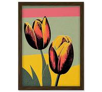 Wee Blue Coo Bright Modern Silkscreen Tulip Blooms Stencil Dusky Pink Sage Green Mustard Yellow Artwork Framed Wall Art Print A4