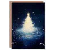 Wee Blue Coo Bright White Tree Magical Forest Lake Night Xmas Christmas Card in Dark Navy Wee Blue Coo Dark Navy