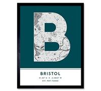 Wee Blue Coo Bristol England United Kingdom City Map Teal Colour Block Modern Typography Stylish Letter Framed Word Wall Art Print Poster for Home Décor CITYMAP1