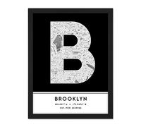 Wee Blue Coo Brooklyn New York United States City Map Black & White Colour Block Modern Typography Stylish Letter Framed Word Wall Art Print Poster for Home Décor CITYMAP1