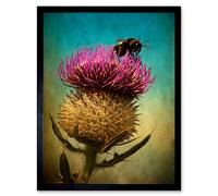 Wee Blue Coo Bumble Bee and Thistle Art Print Framed Poster Wall Decor 12x16 inch