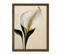 Wee Blue Coo Cala Lily Lilies Flower Abstract Minimalist Painting Cream Emerald Green Mustard Artwork Framed Wall Art Print 18X24 Inch