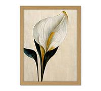 Wee Blue Coo Cala Lily Lilies Flower Abstract Minimalist Painting Cream Emerald Green Mustard Artwork Framed Wall Art Print 18X24 Inch