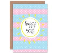 Wee Blue Coo CARD BIRTHDAY 50 FIFTY SUNSHINE STRIPES GIFT