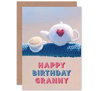 Wee Blue Coo CARD BIRTHDAY HAPPY GRAN GRANNY KNITTED TEAPOT CUP GIFT