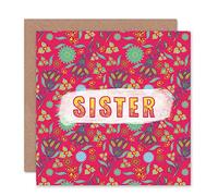 Wee Blue Coo CARD BIRTHDAY HAPPY SISTER RETRO FLORAL PATTERN GIFT