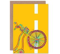 Wee Blue Coo CARD GREETING PSYCHEDELIC PUSH BIKE YELLOW ROAD GIFT