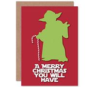 Wee Blue Coo CARD MERRY CHRISTMAS XMAS JEDI YODA CANDY CANE FUN GIFT