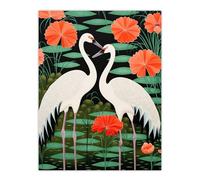 Wee Blue Coo Carefree Cranes Green Orange Heron Bird Large Wall Art Poster Print Thick Paper 18X24 Inch