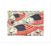Wee Blue Coo Caricature Fish Flag Stars Stripes Cartoon Wave Water Wall Art Print
