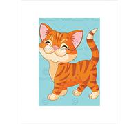 Wee Blue Coo Cartoon Kids Illustration Cat Kitten Blue Wall Art Print