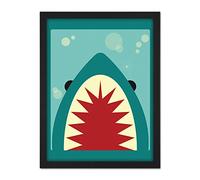 Wee Blue Coo Cartoon Shark Teeth Artwork Framed Wall Art Print 18X24 Inch