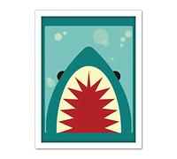 Wee Blue Coo Cartoon Shark Teeth Artwork Framed Wall Art Print 18X24 Inch