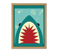 Wee Blue Coo Cartoon Shark Teeth Artwork Framed Wall Art Print 18X24 Inch