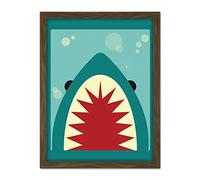 Wee Blue Coo Cartoon Shark Teeth Artwork Framed Wall Art Print 18X24 Inch