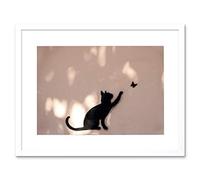 Wee Blue Coo Cat Butterfly Silhouette Graffiti Art Picture Framed Wall Art Print
