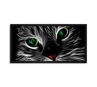Wee Blue Coo Cat Face Eyes Neon Light Bright Long Panel Framed Wall Art Print