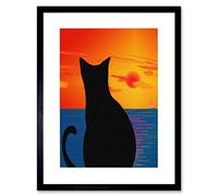 Wee Blue Coo Cat Landscape Abstract Silhouette Sunset Sea Boat Framed Wall Art Print