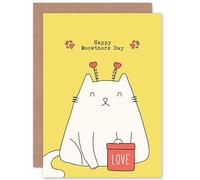 Wee Blue Coo Cat Mothers Day Meow Pun Sealed Greeting Card Plus Envelope Blank inside