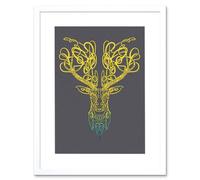 Wee Blue Coo Celtic Knot Stag Head Deer Ornate Decorative Scottish Framed Art Print